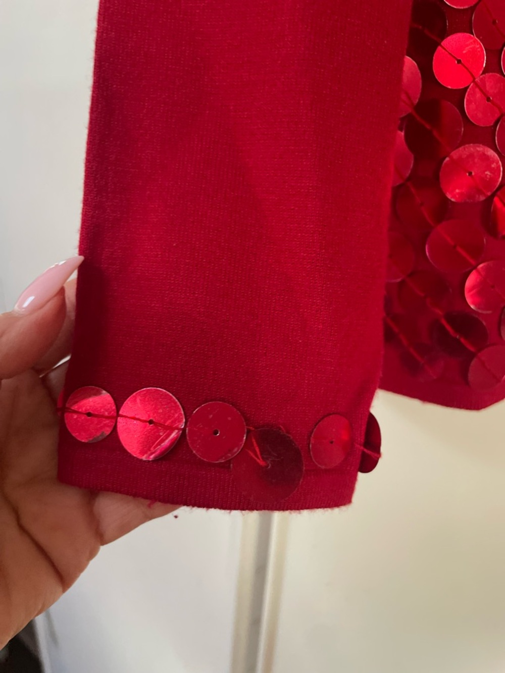 Once Again Red Sequin V-Neck Sweater size M - Picture 4 of 6